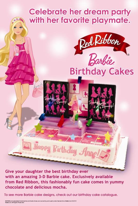 red ribbon barbie cake