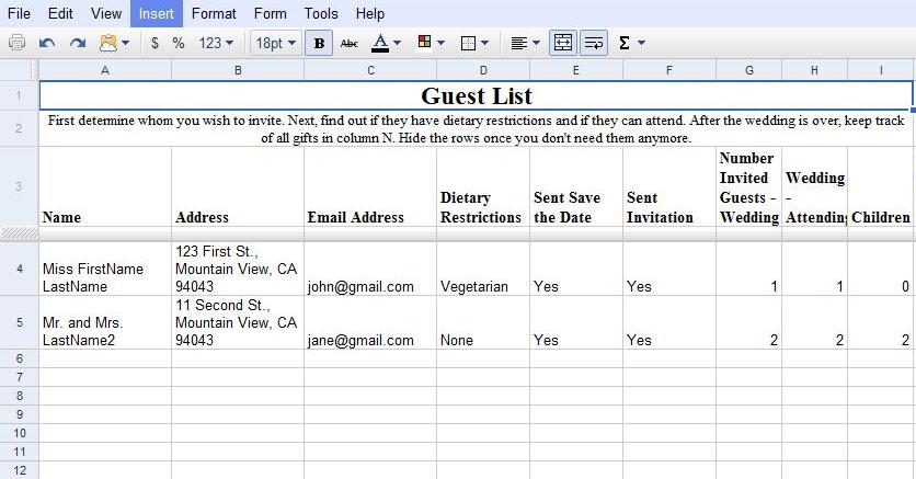 wedding guest list templates
