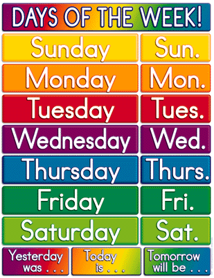 seven days name of week days of the week learning to learn seven days name of week days of the week learning to learn