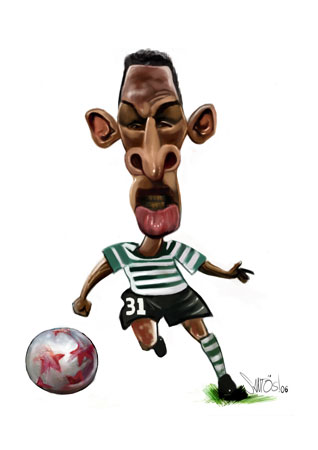 Caricatura Jogador com a bola no pé, profissional de fute