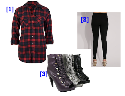 plaid tunic 2499 Tilly's leggings 2188 ASOS lace up bootie 24 