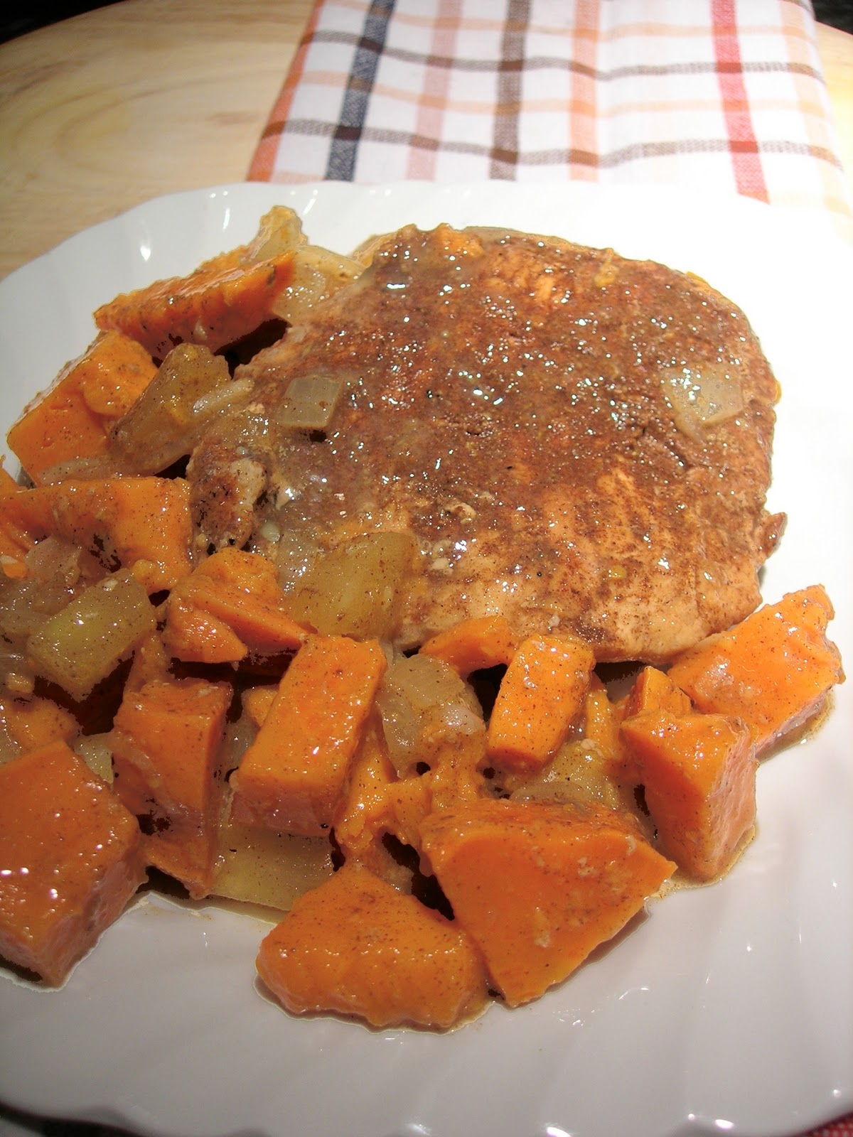 Pork Chops with spiced Sweet Potatoes and Apples Dishes and Designs