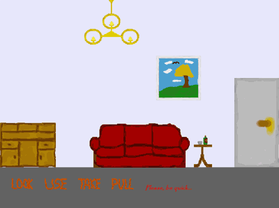 Useless Point and Click Adventure Game image of a hand drawn lounge.