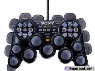Image of a mocked-up Playstation 4 controller - with an absurd number of buttons and joypads.