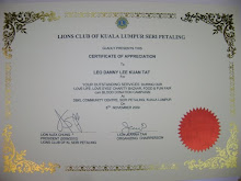 Certificate of appreciation from Lions Club of KL Seri Petaling