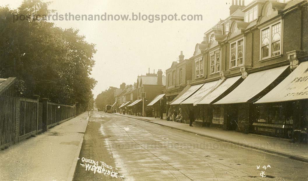 Postcards Then and Now Weybridge, Surrey, Queens Road c1908