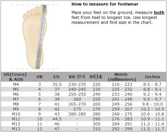 Crocs Size Chart