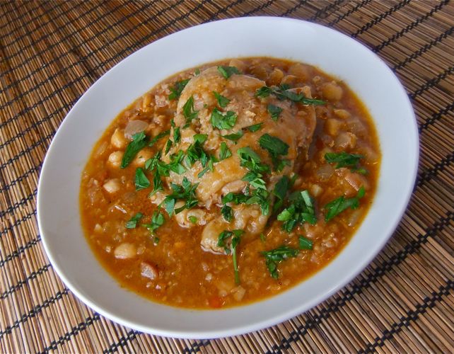 EAT.DRINK.THINK. Chickpea Tagine with Chicken & Bulgur Bittman rules!