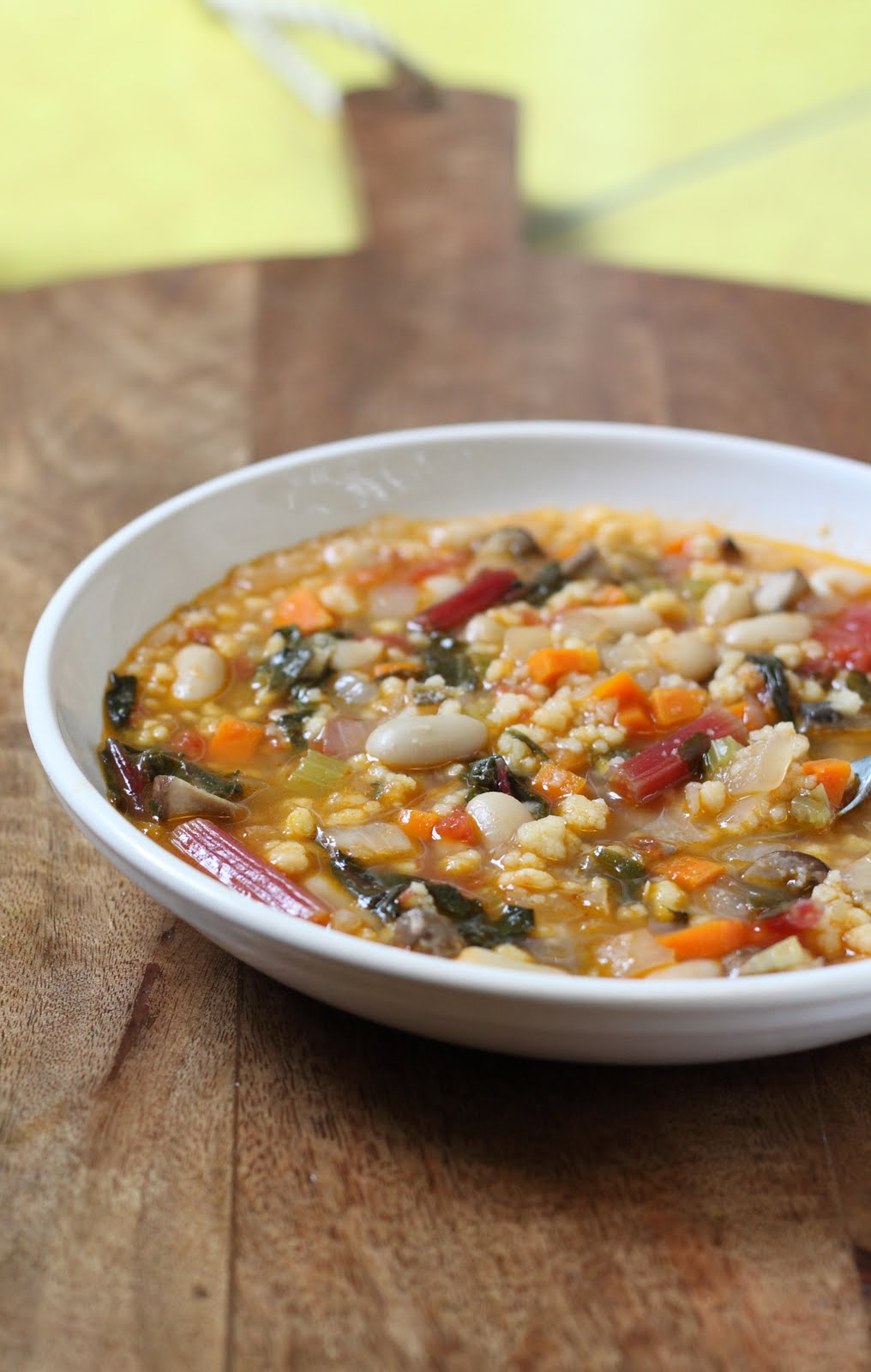 ShowFood Chef No Knead Pasta Chard & Mushroom Soup with Fregola