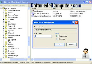 rimuovere username windows xp dal registro