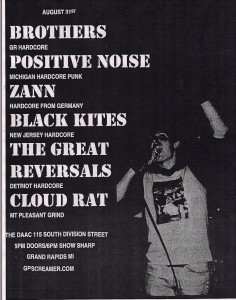 August 31st in Grand Rapids|Zann, Black Kites, Positive Noise, Brothers, Cloud Rat, Great Reversals End+of+summer+jam