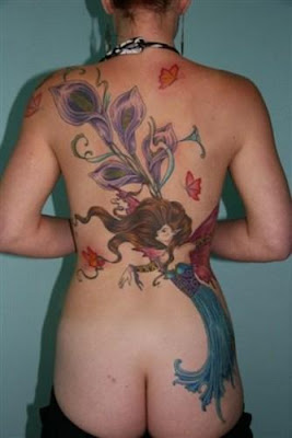 Fairy, Flower And Butterflies Tattoo<br />