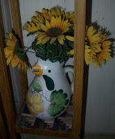 Chicken vase with sunflowers