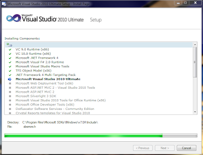 visual studio installation screen