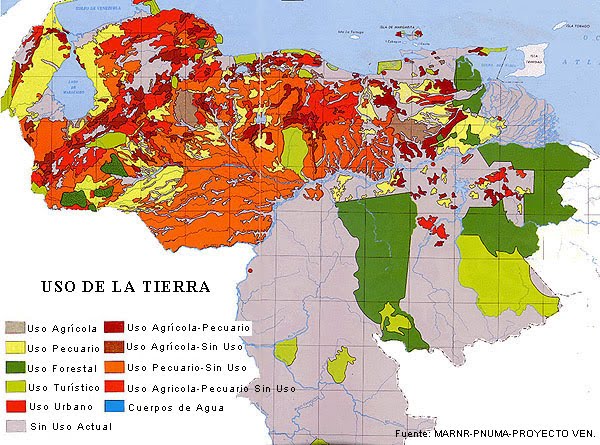 Mapa donde señala el uso de la Tierra en Venezuela