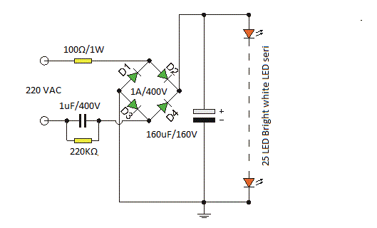 Koleksi Skema RangkaianArtikel Elektronika Rangkaian LED 220VAC