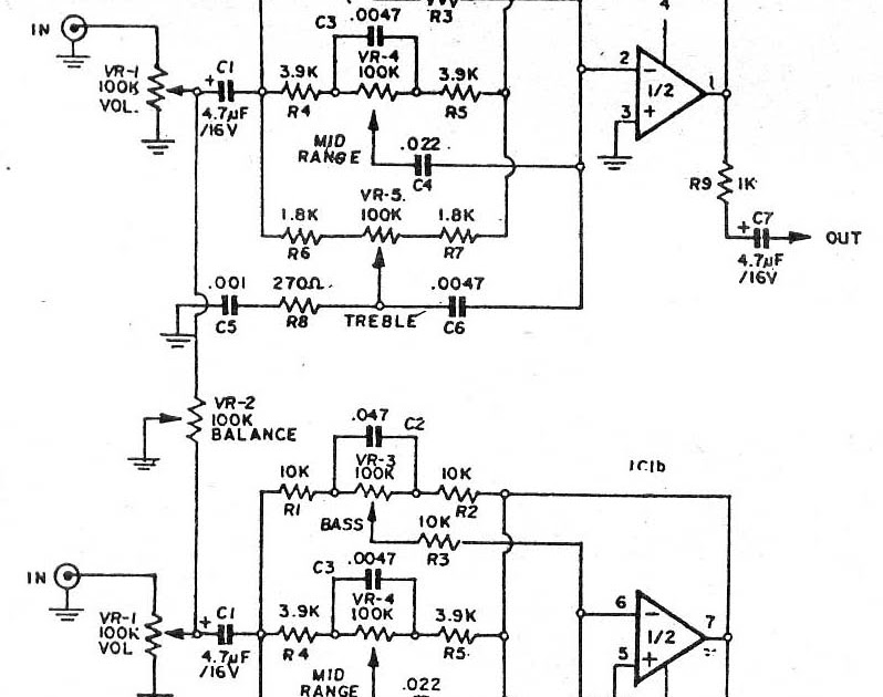 Circuit Electronics: Pre Tone Control Stereo (bass-mid range-treble) by