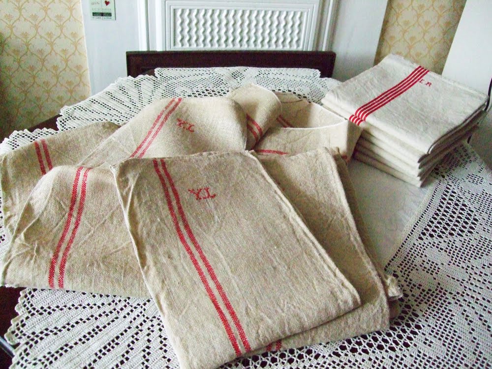 Lululiz in Vintageland Pair of Antique French Linen Towels, monogrammed