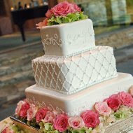 Fresh flowers add the perfect finishing touch to this wedding cake.