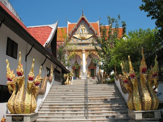 Steps up to the main temple at Wat Vichit Sangkaram