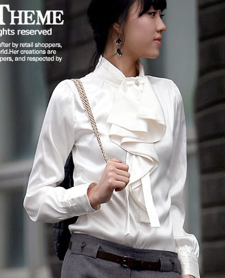 CAF 2000 - Satin Ruffle Shirt , 2 Colours white or grey