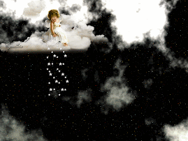 Angel on cloud raining stars