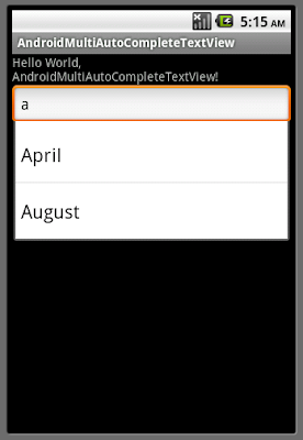 Example of MultiAutoCompleteTextView Example of MultiAutoCompleteTextView