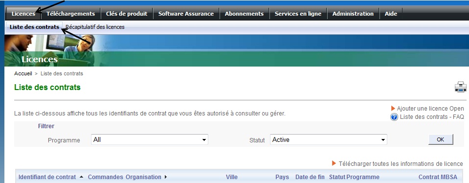 After authenticated, click on Licenses tabs and then on Contracts. In orde After authenticated, click on Licenses tabs and then on Contracts. In orde