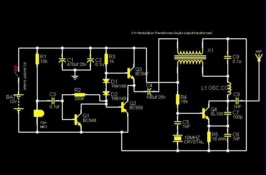150mW Crystal AM Transmitter Top Circuits