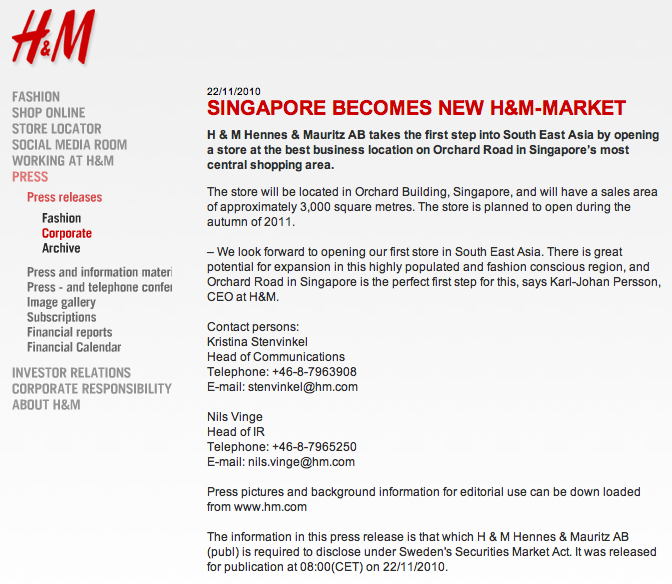 What I'm Loving: It's Official: H&M to Open Singapore Store in 2011