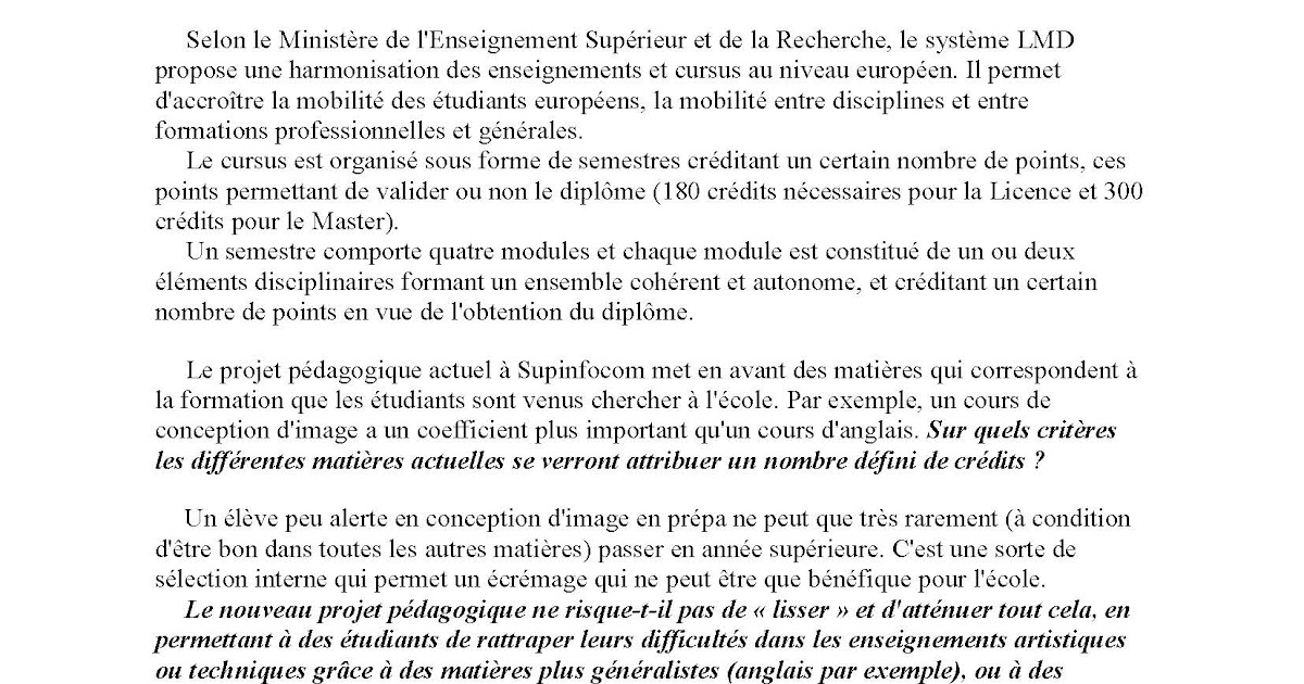 BDE Supinfocom Valenciennes Lettre des étudiants à la direction