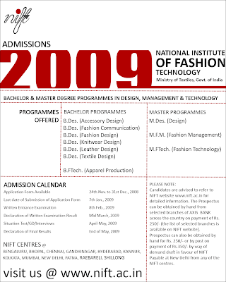 National Institute of Fashion Technology Final Advertisement For Entrance Exam 2009