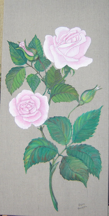 Roses sur toile de lin 40X80