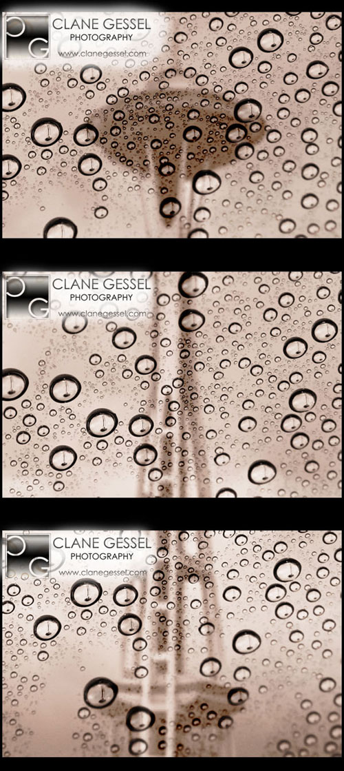 Space Needle in the rain triple print space needle raindrops reflection