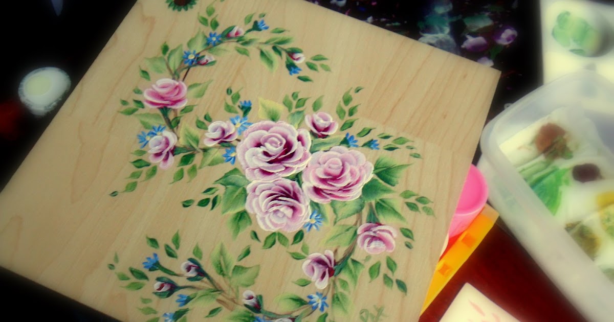 Simply OneStroke Roses on a wood tile