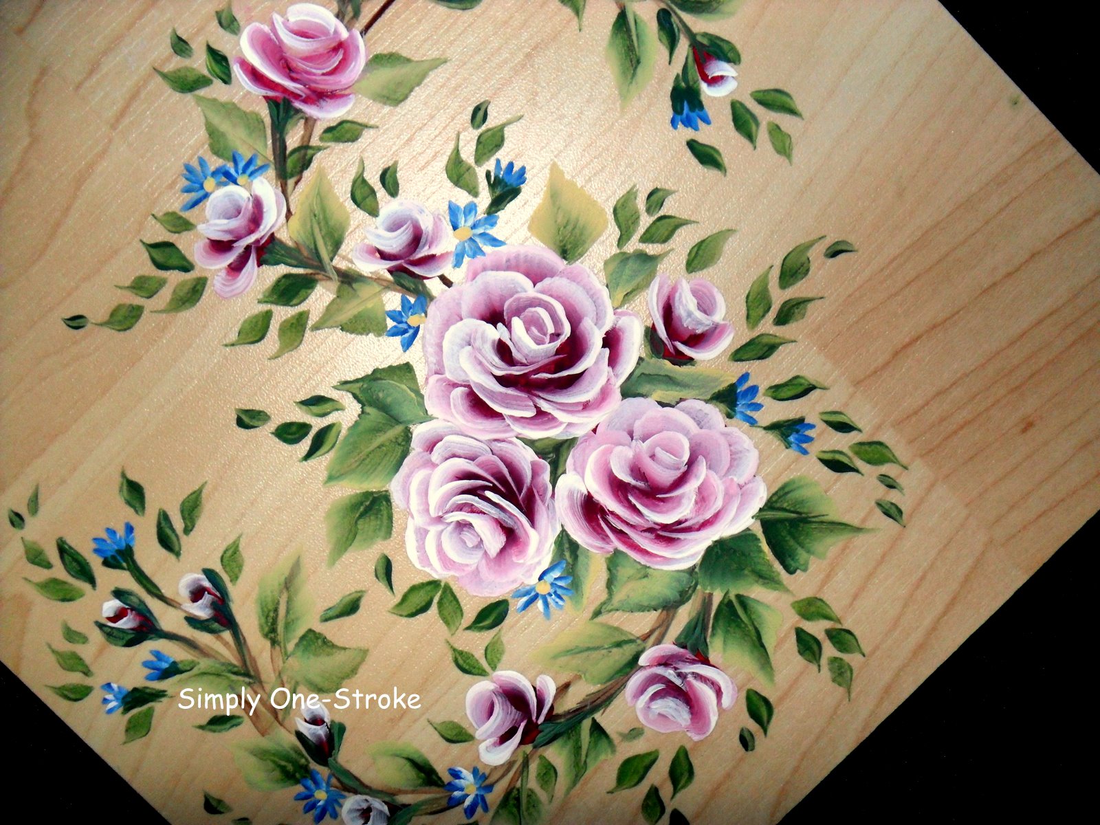 Simply OneStroke Roses on a wood tile