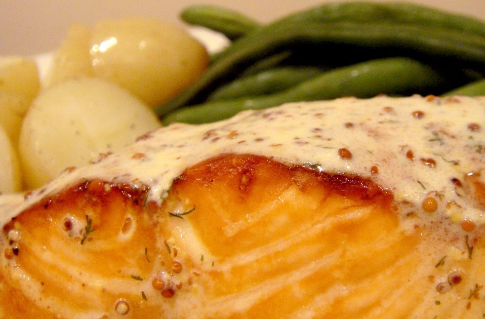 Greedy Gourmand Broiled salmon in a mustard dill sauce