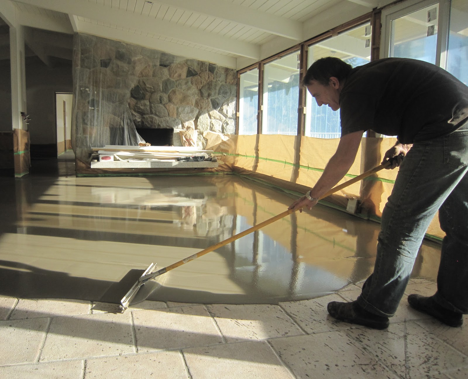 Polished concrete microtopping Concrete micro topping over tile.