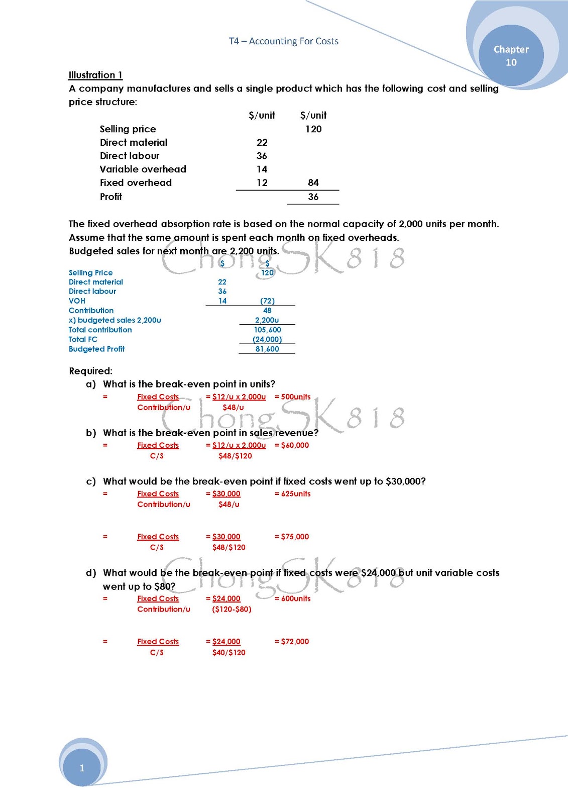 Jessy Chong (JC) Chapter 10 CVP Analysis (Answers)
