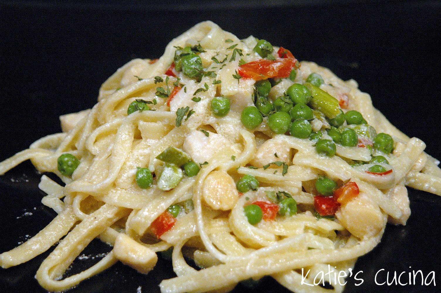 Fettuccine Alfredo with Scallops and Peas Katie's Cucina