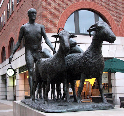 Sculpture of Shepherd and Sheep by Elisabeth Frink, Paternoster Square, London
