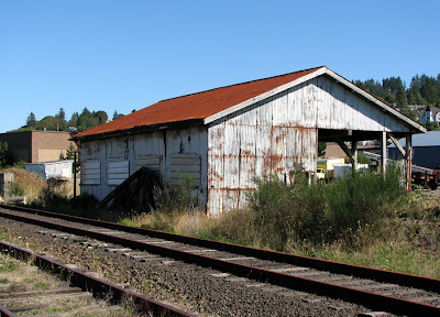 Tracks and Old Building along the River Walk, Astoria, Oregon