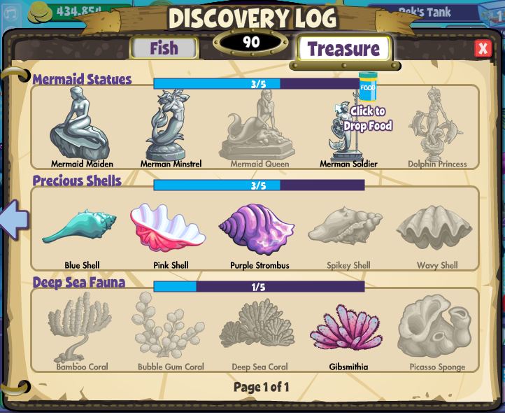 Lynspirations FishVille Types of Treasures To Collect For Discovery Log