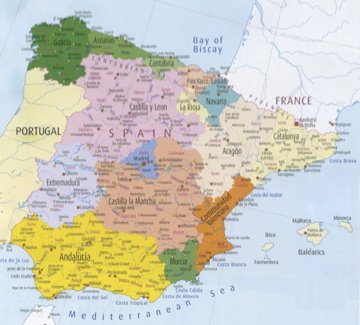 map of Spain and its various regions