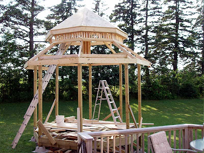 Finally, Hubby has started to add the sheathing to the upper roof.