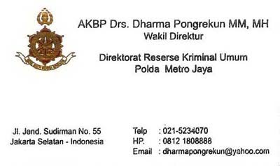 Kartu Nama AKBP Dharma Pongrekun, SH, MM, MH