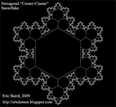 Hexagonal 'Corner-Cluster fractal snowflake, Eric Baird 2009