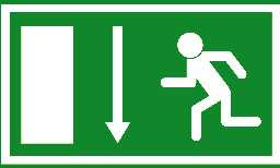 an exit sign showing a man running into a brick wall