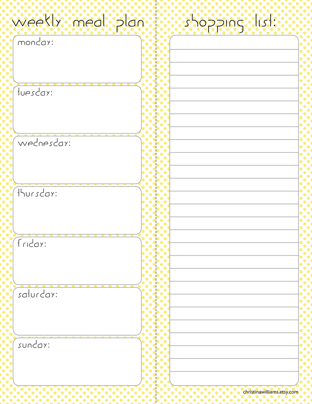 weekly dinner plan