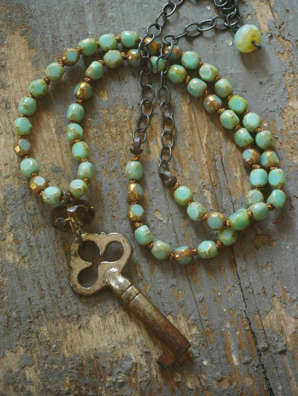 val b. mint green knotted clover key necklace